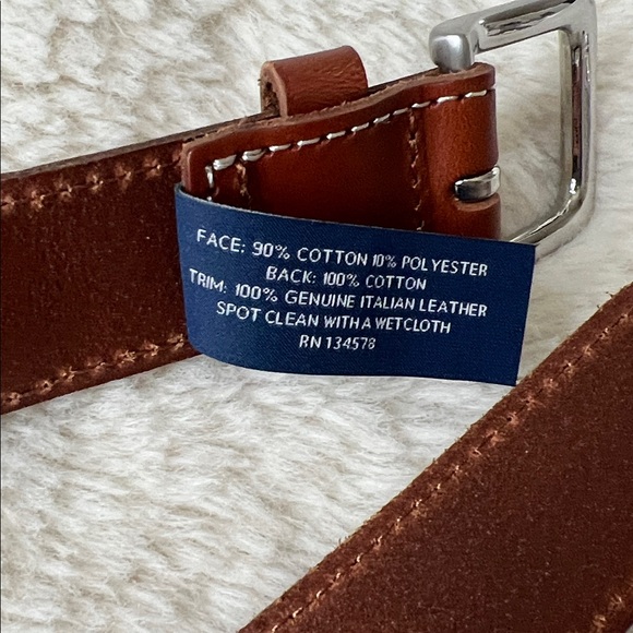 Vineyard Vines St. Pats Day canvas leather belt Camden Green Orange White Men 38 - Picture 9 of 10